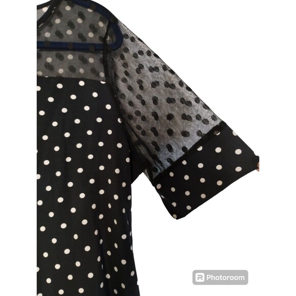 Top Women's XL Short Sheer Sleeve Navy White Polka Dot Cruise Resort Beach - Picture 3 of 10